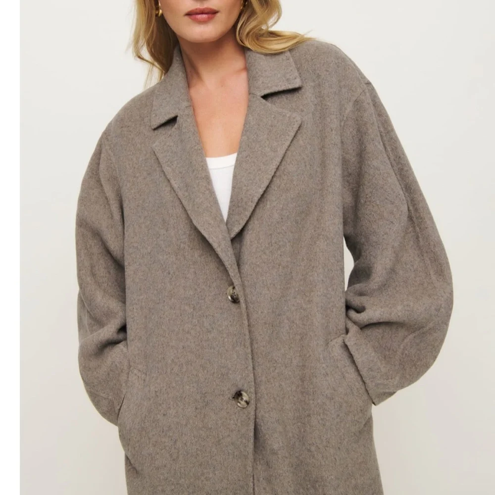 NEW Reformation Wyatt Wool Double Faced Coat - Stone Beige - Picture 4 of 13